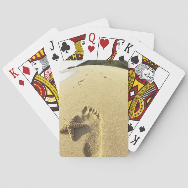 USA, Hawaii, Maui, Makena Beach, Footprint and Playing Cards (Back)