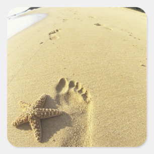 USA, Hawaii, Maui, Makena Beach, Footprint and Square Sticker