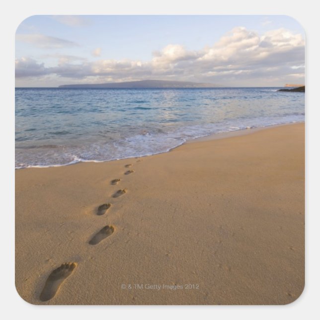 USA, Hawaii, Maui, Wailea, footprints on beach 2 Square Sticker (Front)