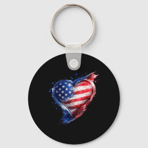 Usa Heart Aamerican Flag Jersey Us Men Women Key Ring