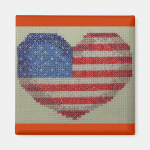 USA heart cross stitch magnet