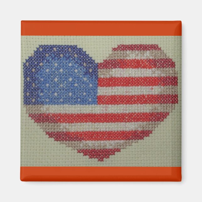 USA heart cross stitch  magnet (Front)