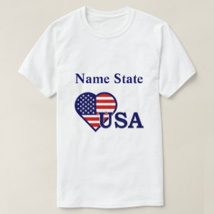 USA Heart Flag Mens  Name State T-shirt