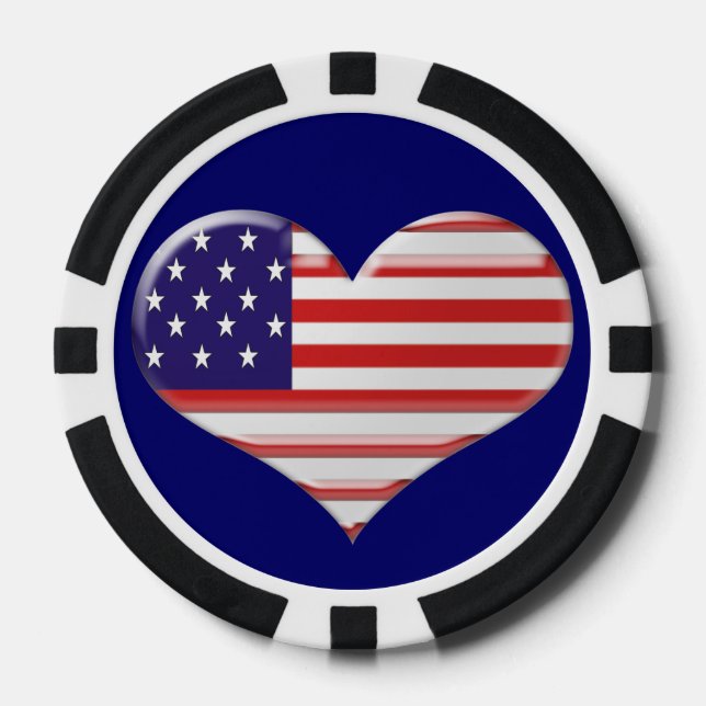 USA Heart Flag Poker Chip (Front)
