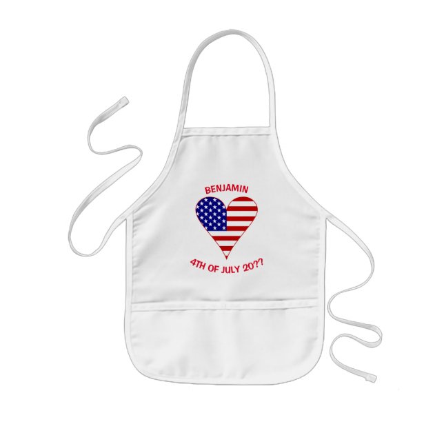 USA Heart Flag Red Personalised  Kids Apron (Front)