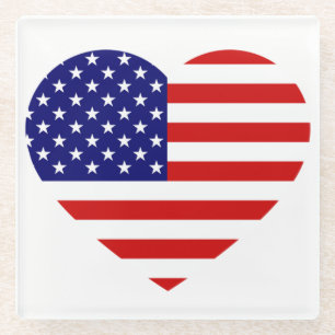 USA Heartflag coastercnt Glass Coaster