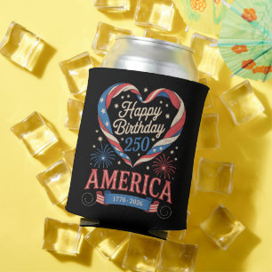 USA Hearts 1776 2026 July 250th Birthday USA Can Cooler