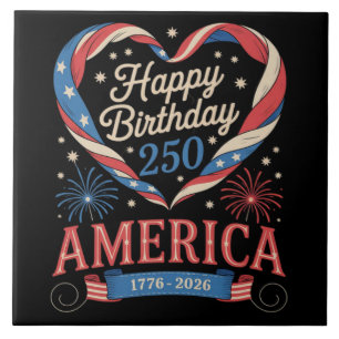 USA Hearts 1776 2026 July 250th Birthday USA Ceramic Tile