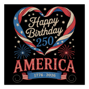 USA Hearts 1776 2026 July 250th Birthday USA Poster