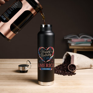 USA Hearts 1776 2026 July 250th Birthday USA Water Bottle
