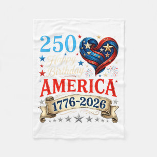 USA Hearts 1776 2026 July 4th 250th Birthday USA Fleece Blanket