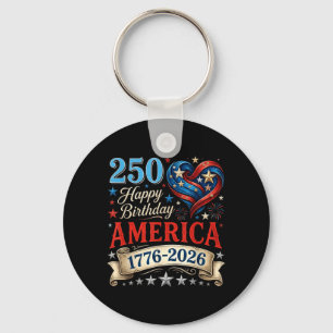 USA Hearts 1776 2026 July 4th 250th Birthday USA Key Ring