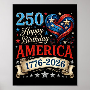 USA Hearts 1776 2026 July 4th 250th Birthday USA Poster