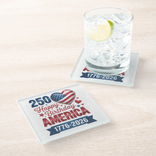 USA Hearts 1776 2026 July 4th Glass Coaster