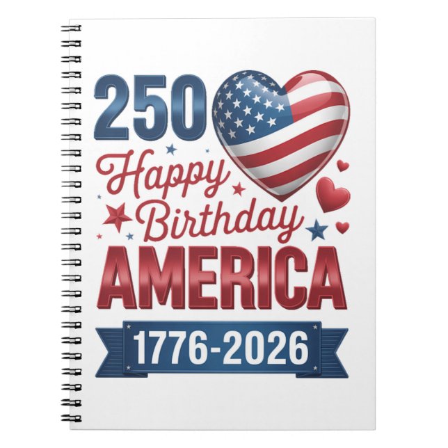 USA Hearts 1776 2026 July 4th Notebook (Front)