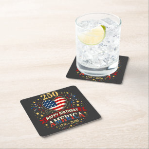 Usa Hearts 1776 2026 July 4Th Square Paper Coaster