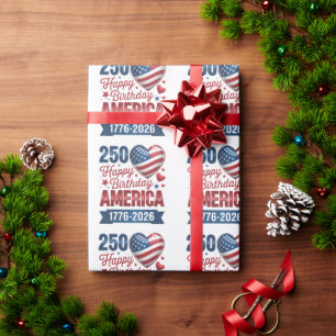 USA Hearts 1776 2026 July 4th Wrapping Paper
