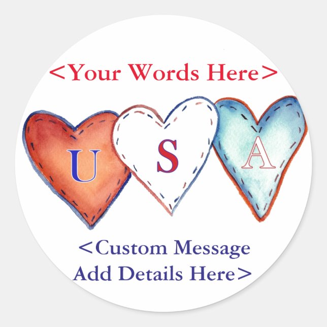 USA Hearts Custom Design Sticker Labels or Decals (Front)