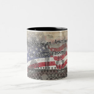 USA Heros God bless our troops with cross, vintage Two-Tone Coffee Mug