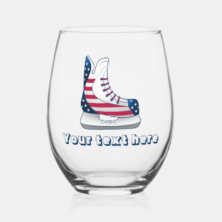 USA Hockey Skate Independence Day Stemless Wine Glass