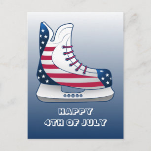 USA Hockey Skates for 4th of July Holiday Postcard
