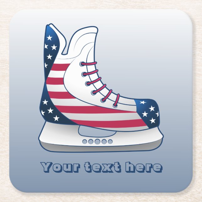 USA Hockey Skates Square Paper Coaster (Front)