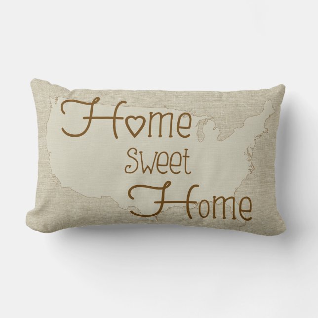 USA - Home Sweet Home burlap-look custom name Lumbar Cushion (Front)