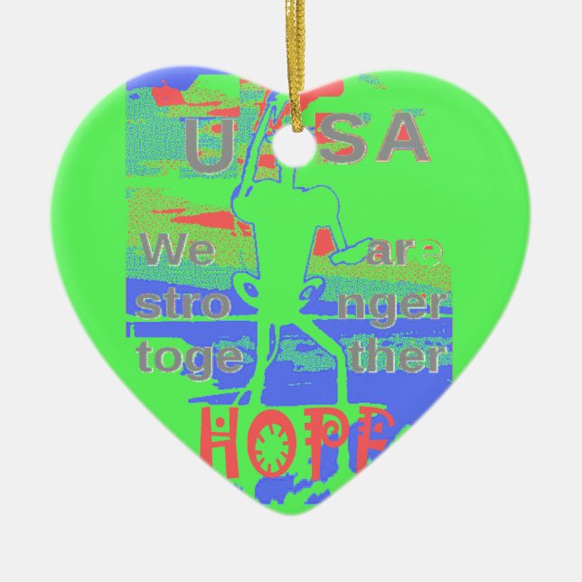 USA Hope: Neon Lemon & Orange Art Ceramic Ornament (Front)
