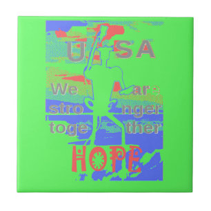 USA Hope: Neon Lemon & Orange Art Ceramic Tile