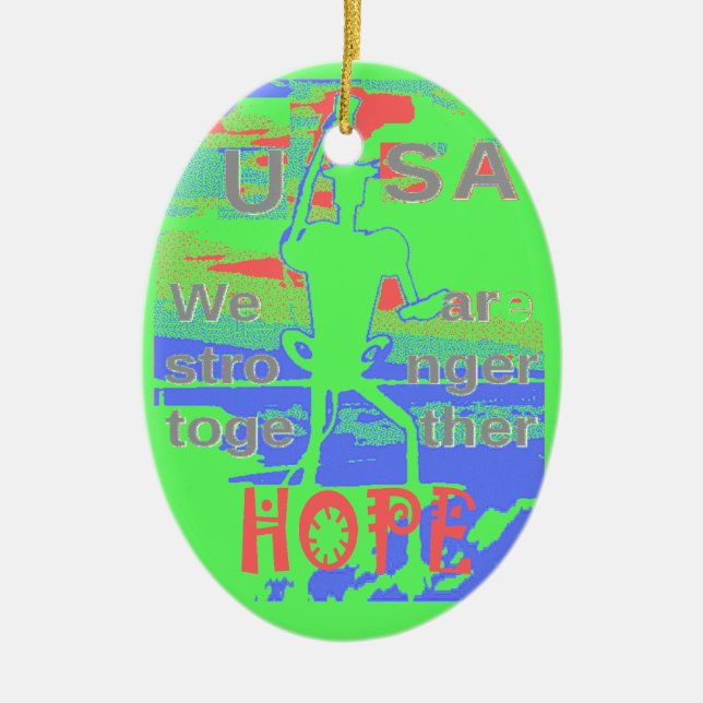 USA Hope: Neon Lemon & Orange Art Ceramic Tree Decoration (Front)