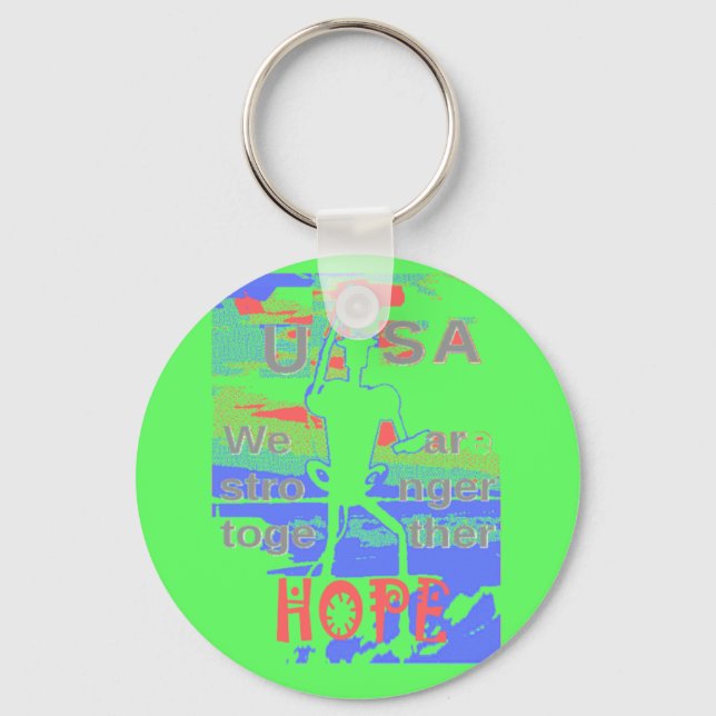 USA Hope: Neon Lemon & Orange Art Key Ring (Front)
