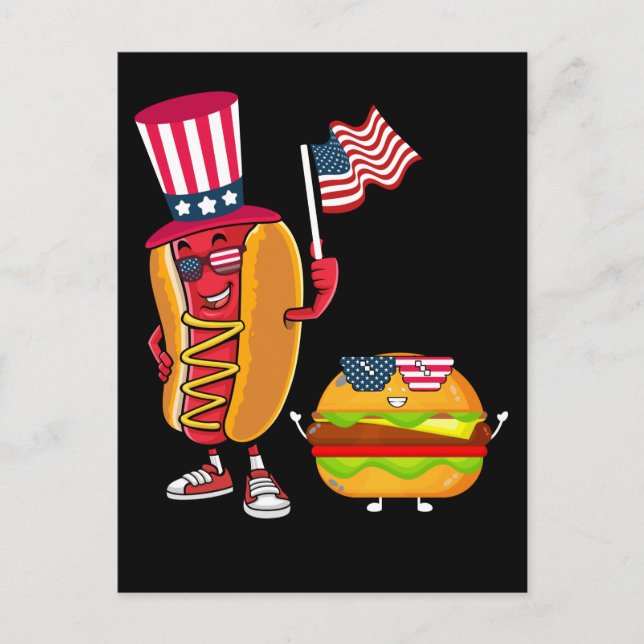 USA Hotdog Burger American Flag 4th of July Postcard (Front)