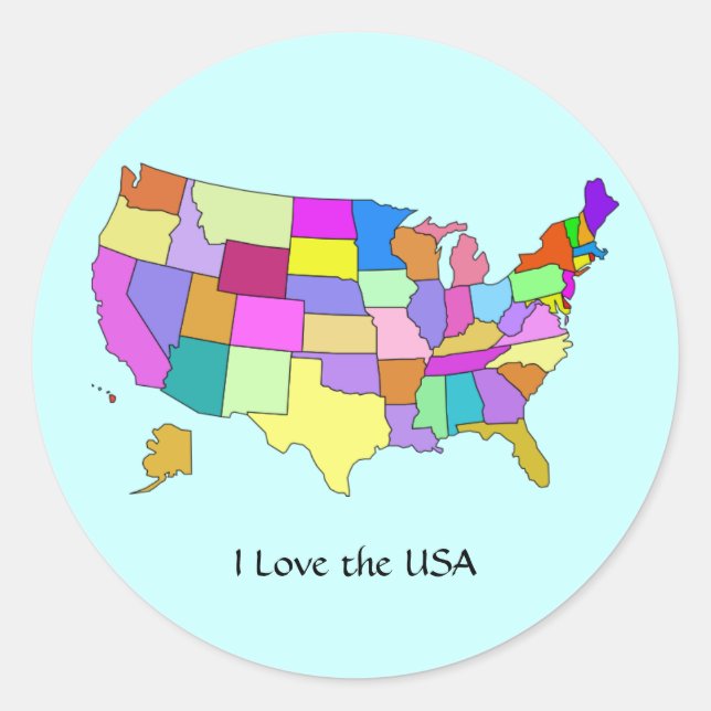 USA: I Love the USA, United States map Classic Round Sticker (Front)
