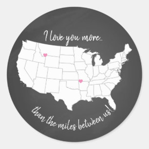 USA I love you more than the miles between us Classic Round Sticker
