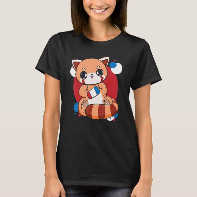 USA Ice Cream 4th Of July Cute Red Panda Veteran T-Shirt (Front)