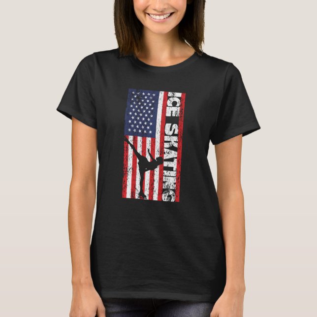 Usa Ice Skating American Flag Figure Skate Patriot T-Shirt (Front)