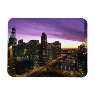 USA, IL, Chicago. Chicago skyline and river Magnet