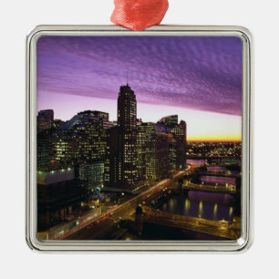 USA, IL, Chicago. Chicago skyline and river Metal Ornament