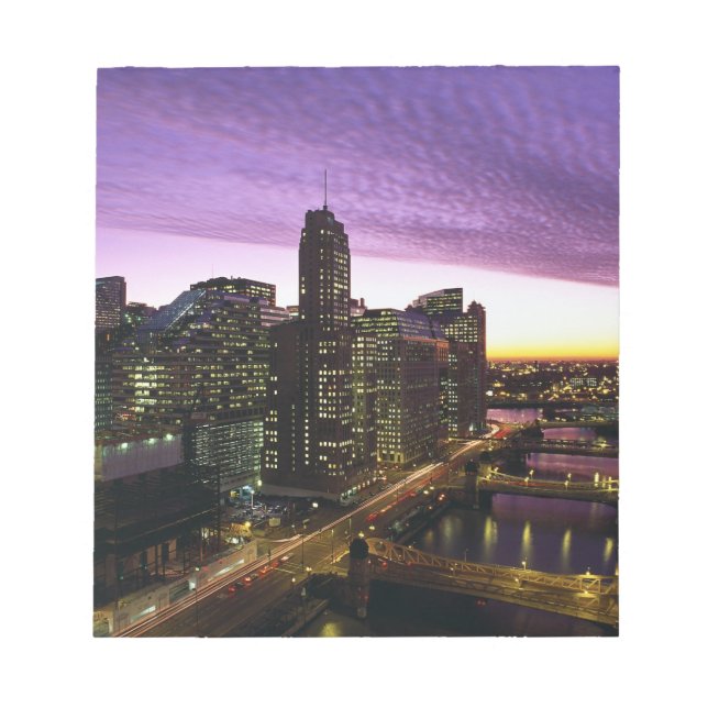 USA, IL, Chicago. Chicago skyline and river Notepad (Front)