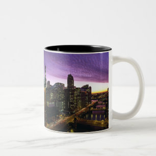 USA, IL, Chicago. Chicago skyline and river Two-Tone Coffee Mug
