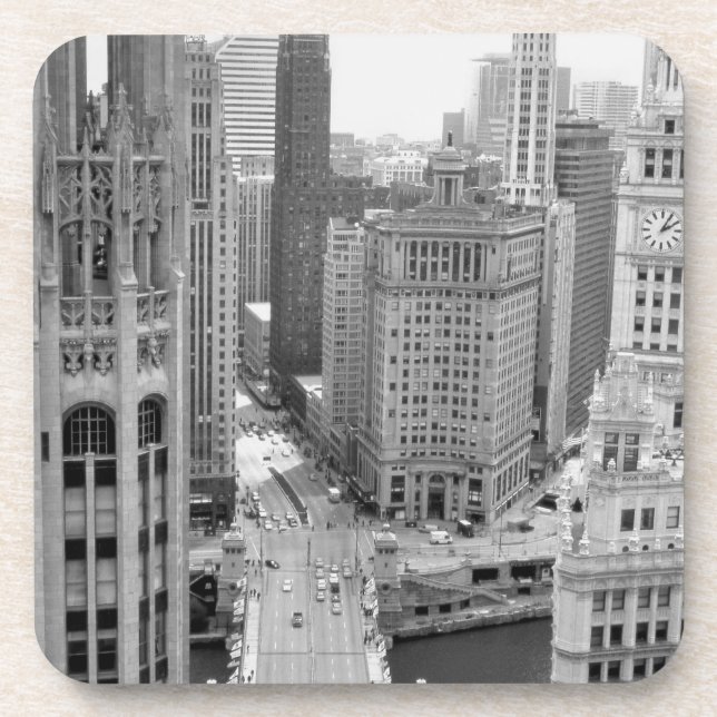 USA, IL, Chicago, Loop from Hotel Coaster (Front)