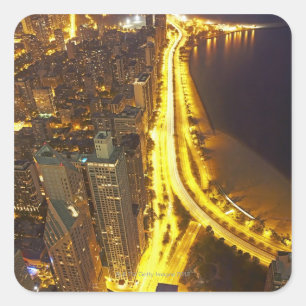 USA, Illinois, aerial view of Chicago at dusk Square Sticker