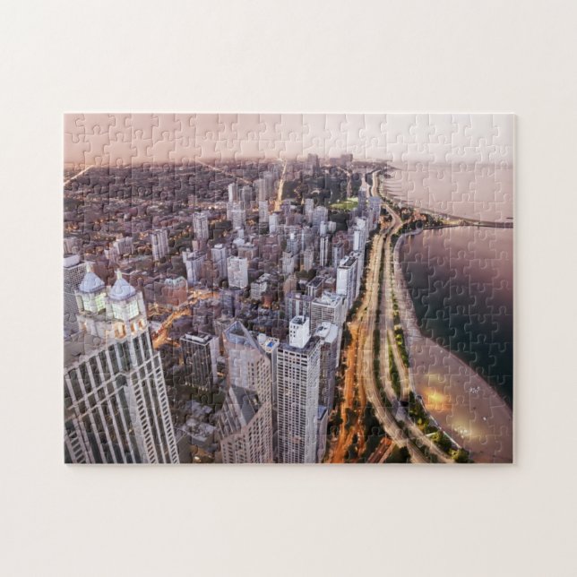 USA, Illinois, Chicago, Aerial view of Lake Jigsaw Puzzle (Horizontal)
