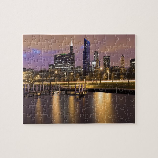 USA, Illinois, Chicago, City skyline and marina Jigsaw Puzzle (Horizontal)