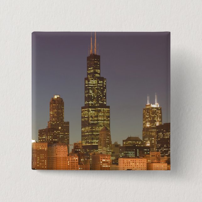 USA, Illinois, Chicago: City Skyline / Evening 15 Cm Square Badge (Front)
