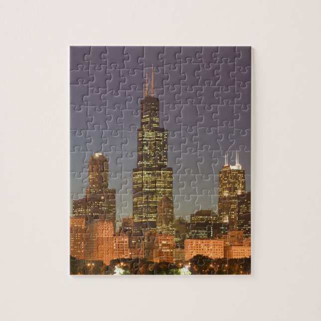 USA, Illinois, Chicago: City Skyline / Evening Jigsaw Puzzle (Vertical)