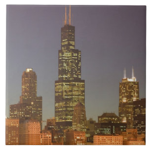 USA, Illinois, Chicago: City Skyline / Evening Tile