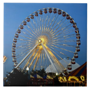 USA, Illinois, Chicago, Cityscapes, Lighted Ceramic Tile