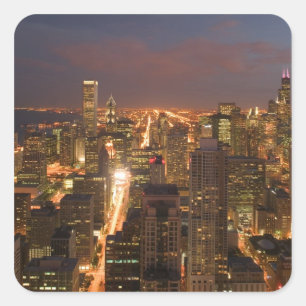 USA, Illinois, Chicago: Evening View of The Loop 2 Square Sticker