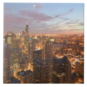 USA, Illinois, Chicago: Evening View of The Loop Ceramic Tile